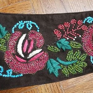 Brown seude embroidered belt